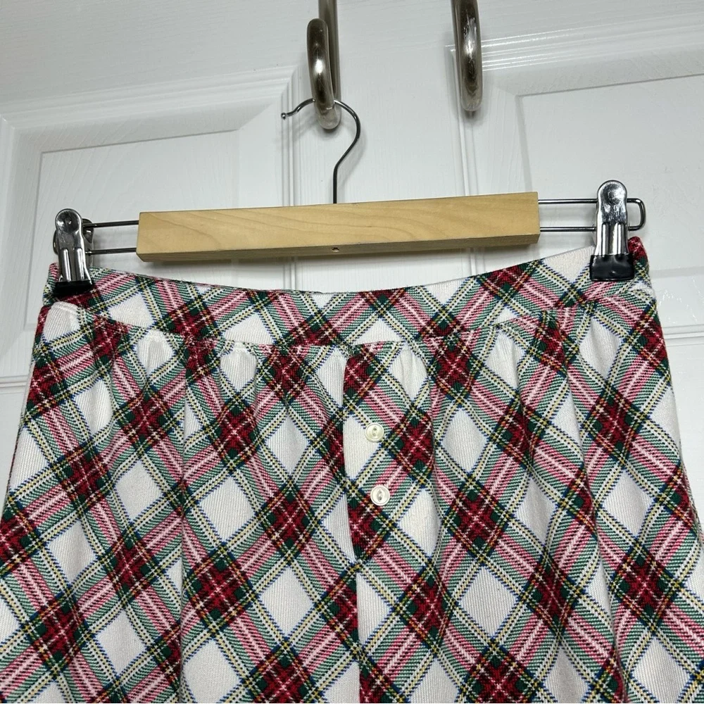 Lauren Ralph Lauren Stretchy Poly White Red Green Plaid Holidays Pajama Set S